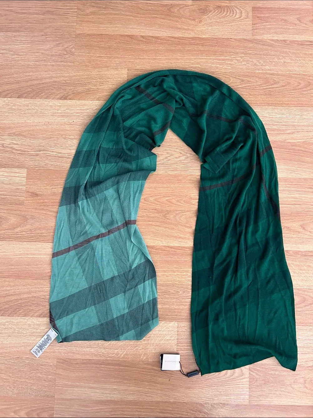 Burberry Green Ombre Plaid Scarf New with imperfections